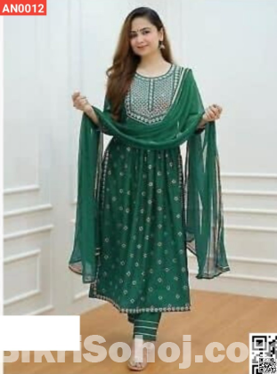 Lilen with screen print readymade anarkali 3 pics